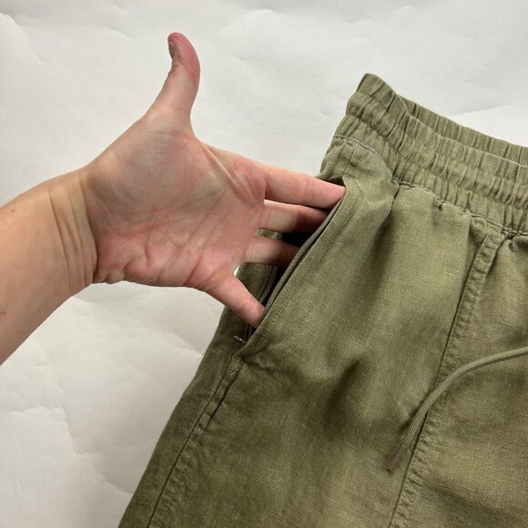 Athleta Olive Linen Retreat High Rise Pull On Ankle Pant L - Picture 3 of 7